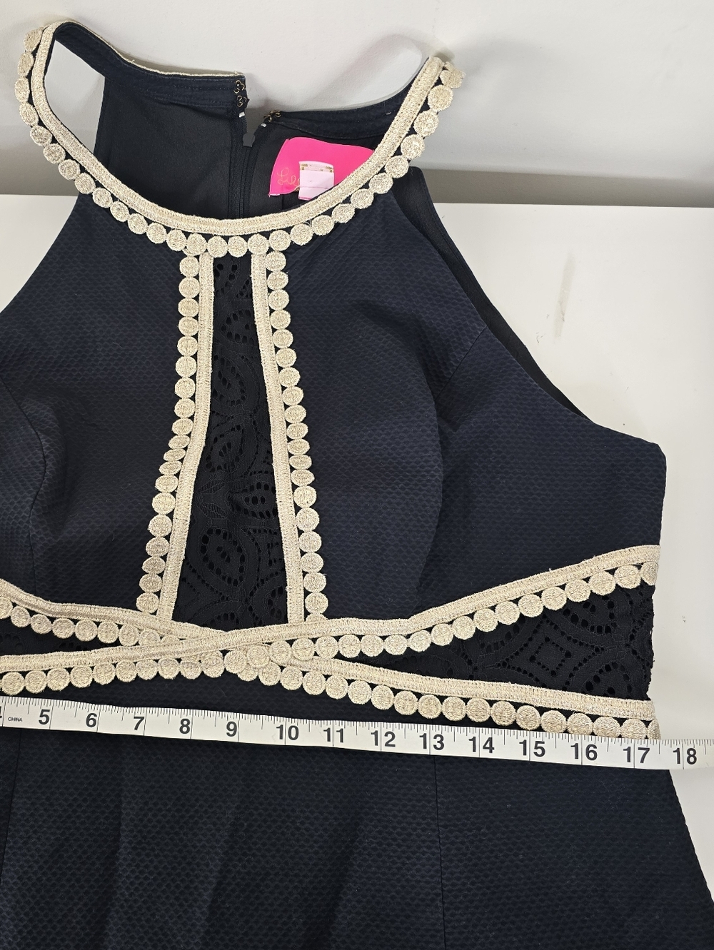 Lilly Pulitzer Layne Stretch Shift Dress Onyx Black & Gold Metallic Lace 16 - Picture 11 of 15